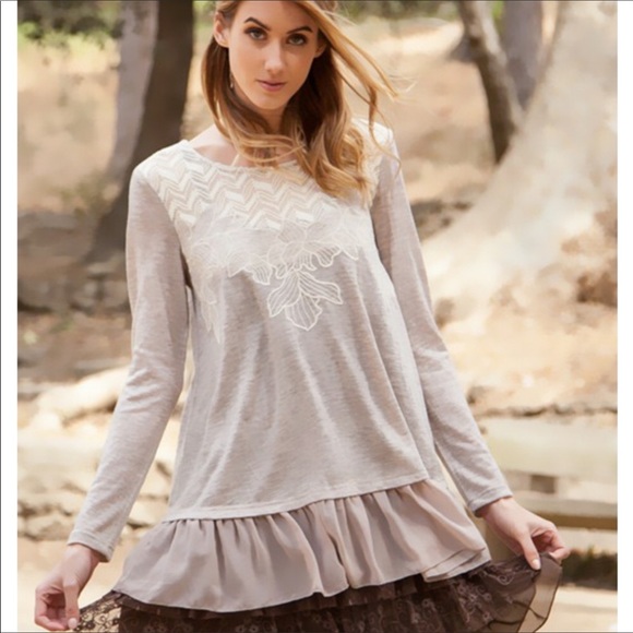 a’reve Tops - FINAL MARK DOWN HANDMADE: EMBROIDERED RUFFLE TOP